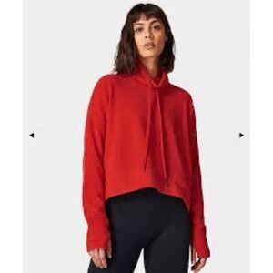 Sweaty Betty Red Cowl Neck Long Sleeve Cropped Sweatshirt Top Size XS‎